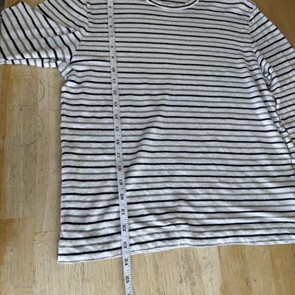 Club Monaco 100% Linen Striped Long Sleeve Tee Round Neck Stretch Thin Large EUC - Picture 10 of 13